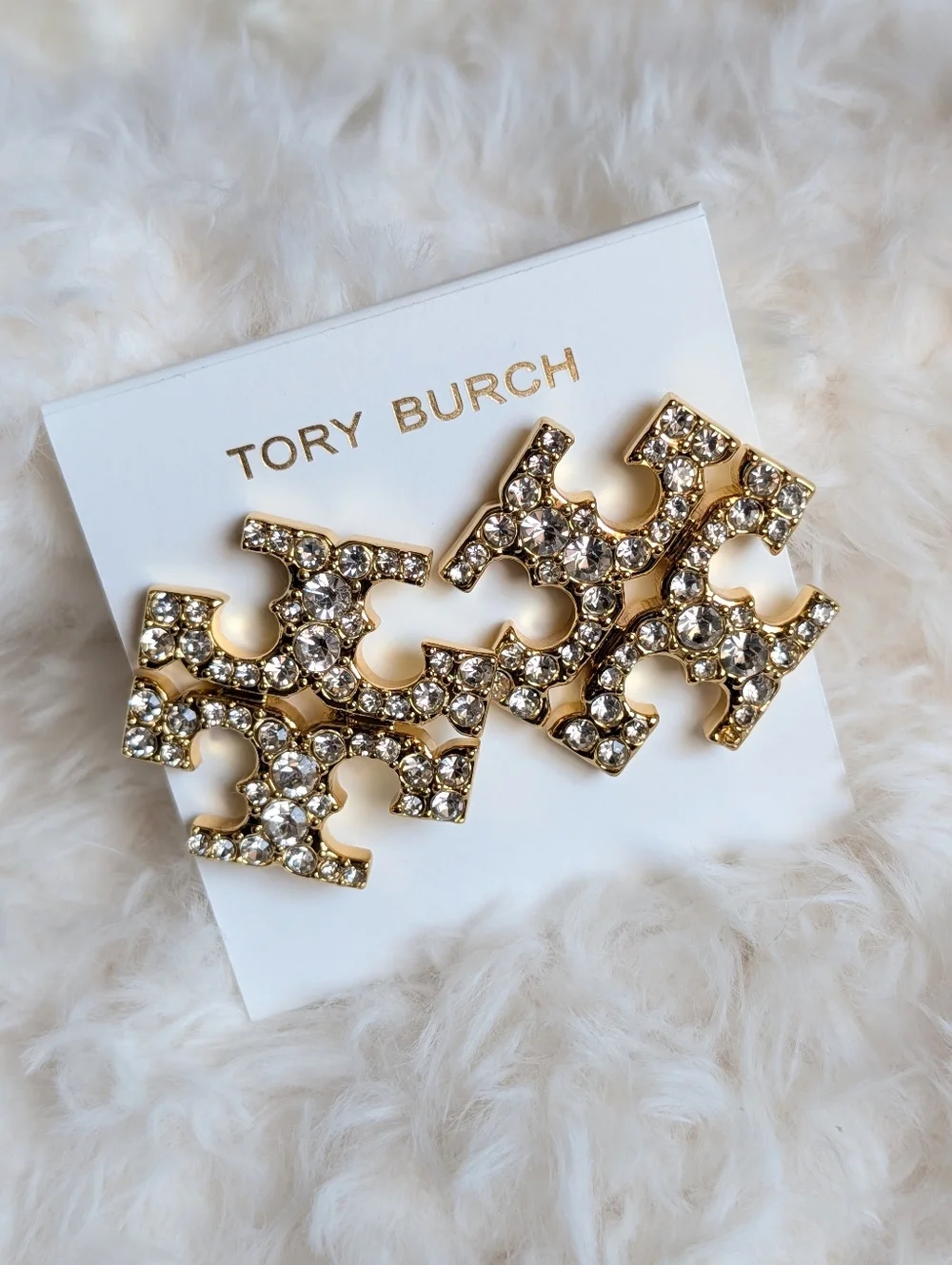 TORY BURCH Kira Big Pave Double T Logo Stud Earrings